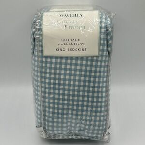 Waverly Garden Room Cottage Collection King Bed Skirt Hillside Blue Gingham‎ NEW